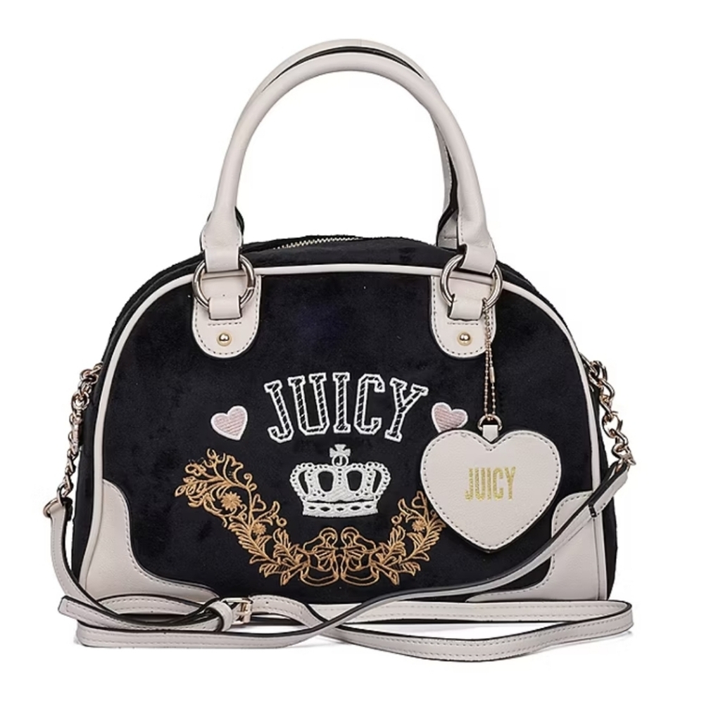 Juicy Couture Retro Chic Black and Cream Velour Satchel